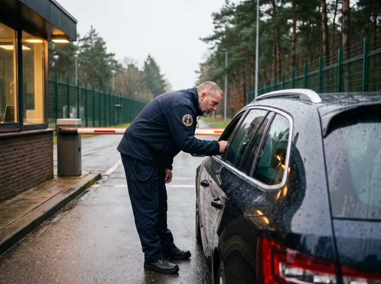 Toegangscontrole bij een defensieterrein (sfeerbeeld)