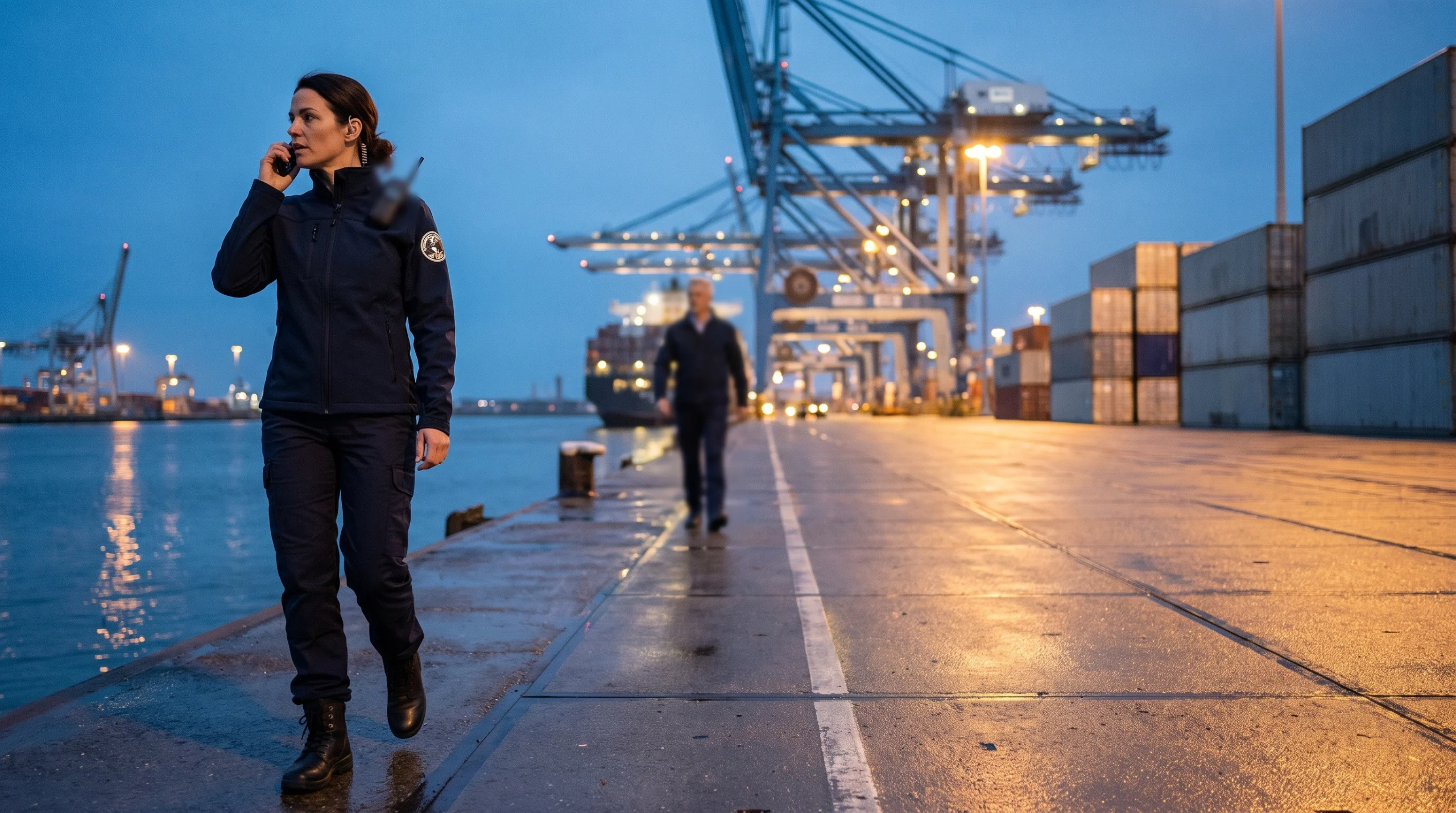 Forssec-beveiliger in de haven van Rotterdam (sfeerbeeld)